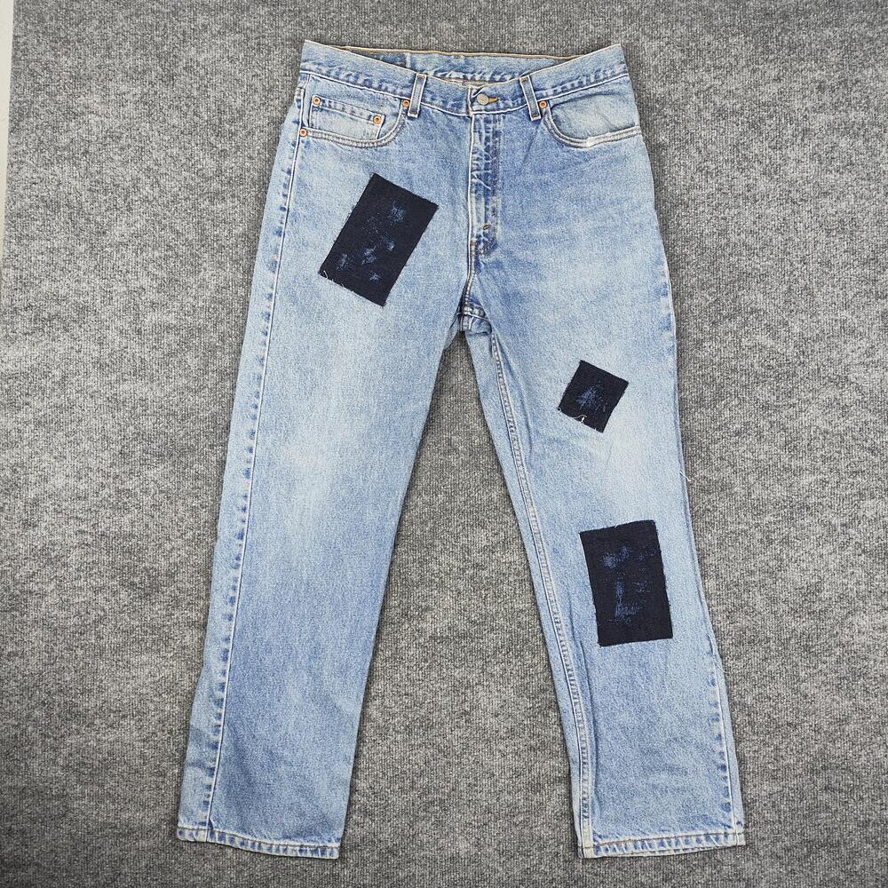 Levis Jeans Mens 34x29 Light Wash Blue Regular Straight Distressed Denim Pants